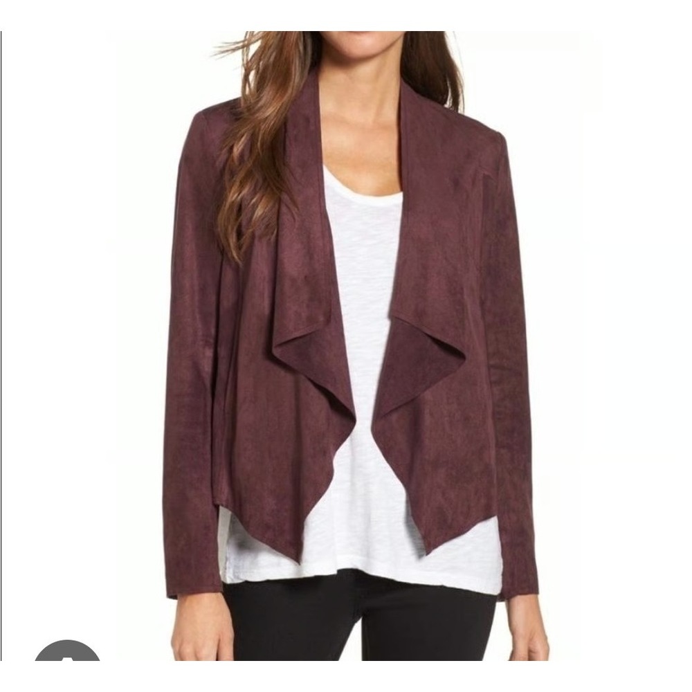 KUT From The Kloth Faux Suede Waterfall Jacket Blazer Burgundy Pockets Career M